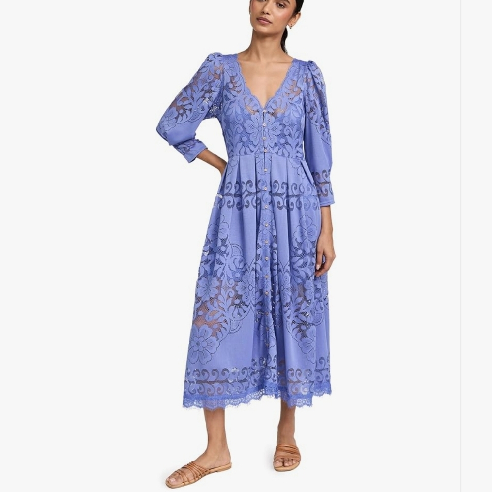 Free People Shadow Dance Midi Persian Jewel Blue Medium #155 Boho Dress - Picture 4 of 16